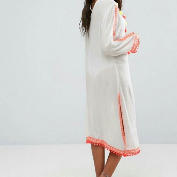 ASOS America & Beyond Grape Pom Beach Dress Caftan - Picture 6 of 10